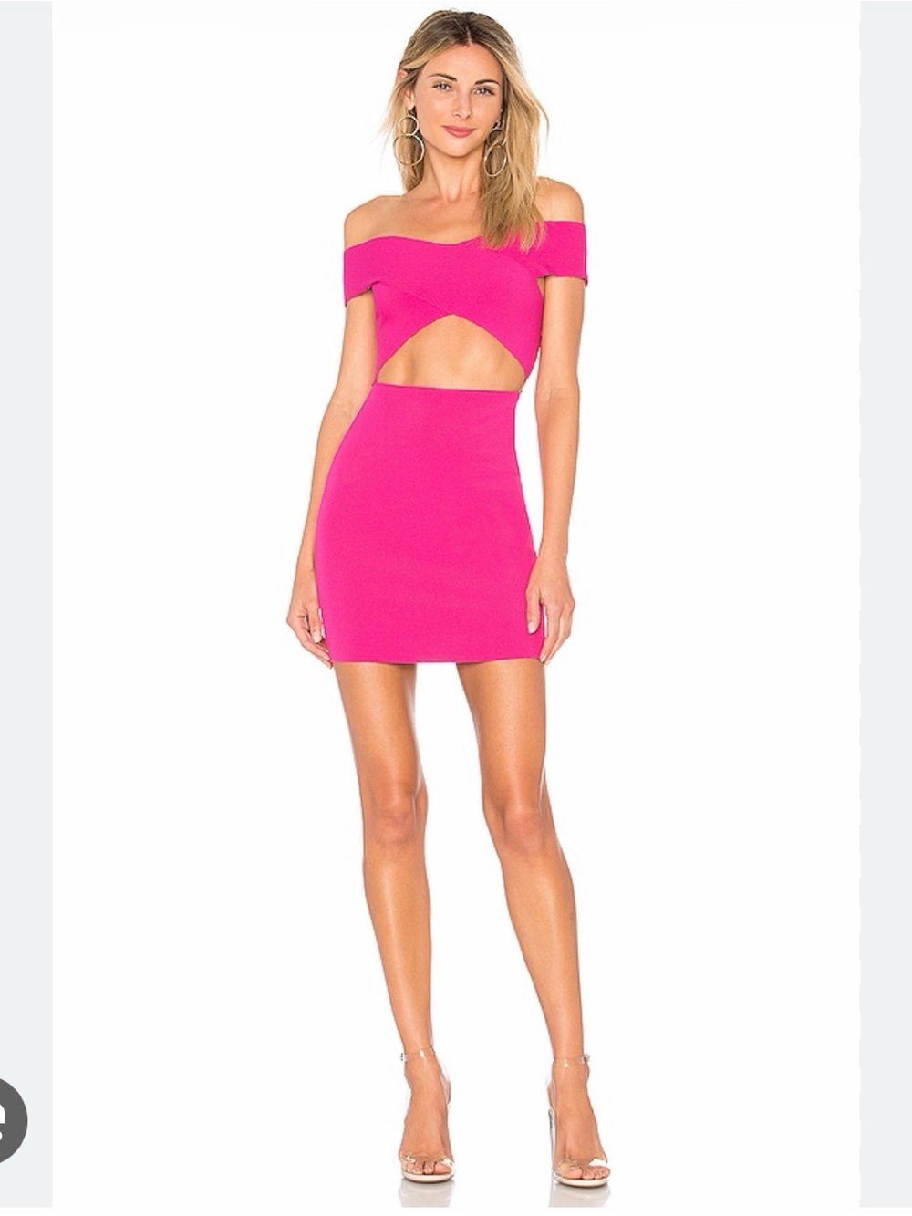 Off-Shoulder Cutout Mini Dress in Hot Pink Valencia Bandage Dress
